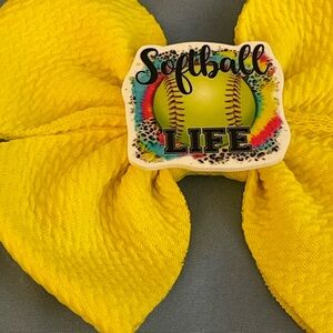 Yellow Softball Life Hair Bow